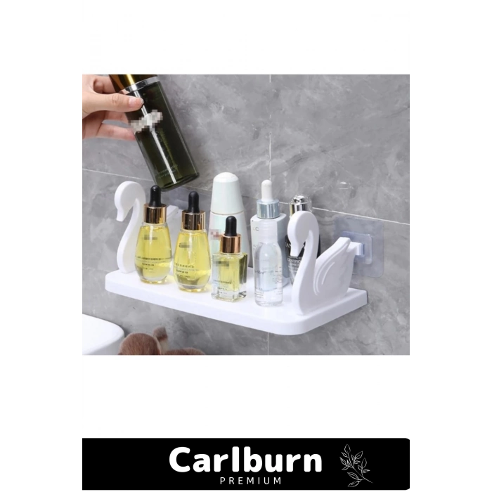 Özel Tasarım Duvara Monte Organizer Plastik Kuğu Tasarımlı Kendinden Yapışkanlı Beyaz Raf