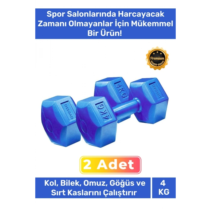 Özel Plastik Köşeli Spor Egzersiz Vücut Kas Geliştirme Fitness Ağırlık Mavi 4 Kg Dambıl Set - 2 Adet