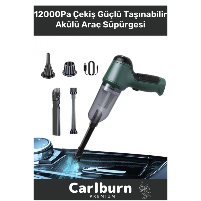 Premium 12000Pa Çekiş 2000mAh Pil Otomatik Aydınlatma Taşınabilir Akülü Araç Süpürgesi