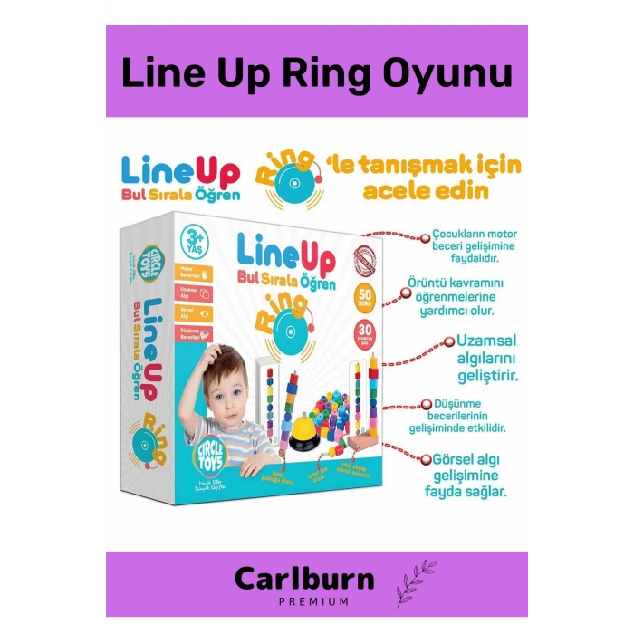 Premium Motor Becerileri Geliştiren Dikkat sağlayan Zilli Ring İpe Çubuğa Boncuk Şekil Dizme Oyunu