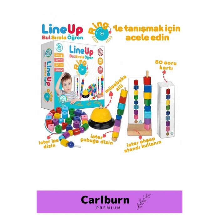 Premium Motor Becerileri Geliştiren Dikkat sağlayan Zilli Ring İpe Çubuğa Boncuk Şekil Dizme Oyunu