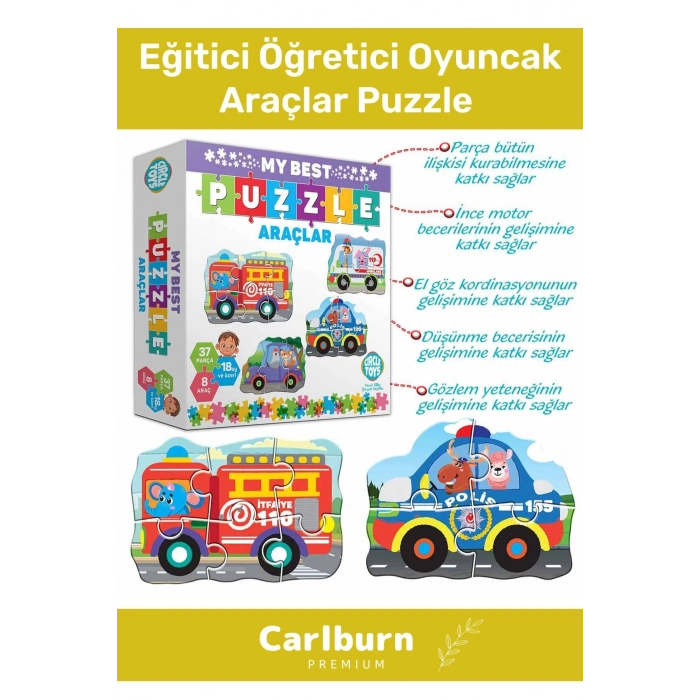 Özel Üretim 37 Parça 8 Araçlı Okul Öncesi Oyuncak Eğitici Öğretici Oyuncak Araçlar Puzzle