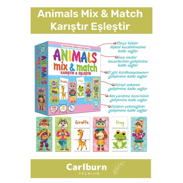 Özel Üretim Zeka Geliştirici Çocuk El Göz Koordinasyonu Animals Mix & Match Karıştır Eşleştir
