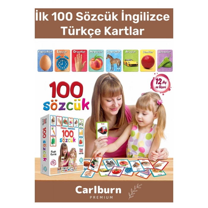 Özel Üretim Zeka Geliştirici Yabancı Dil Eğitici Çocuk İlk 100 Sözcük İngilizce Türkçe Kartlar