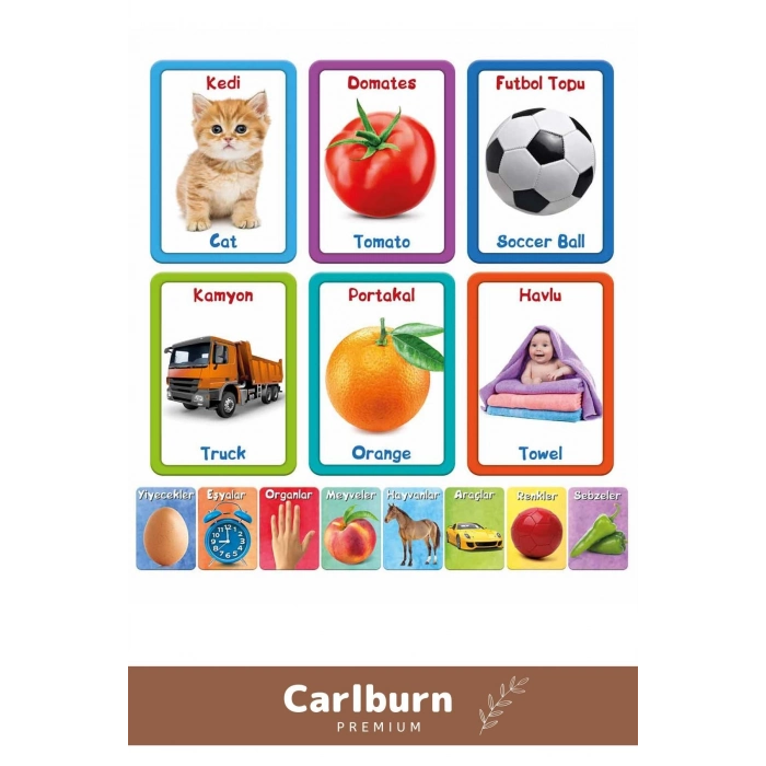 Özel Üretim Zeka Geliştirici Yabancı Dil Eğitici Çocuk İlk 100 Sözcük İngilizce Türkçe Kartlar