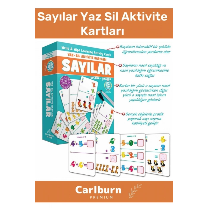 Özel Üretim Zeka Geliştirici Eğitici El Göz Koordinasyon Matematik Sayılar Yaz Sil Aktivite Kartları