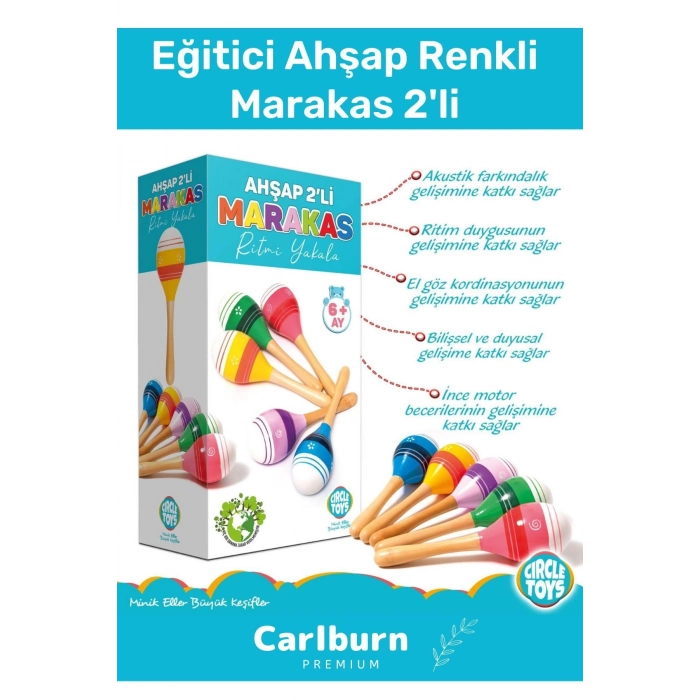Özel Üretim Zeka Geliştirici Eğitici Kişisel Gelişim Çocuk Ahşap Renkli Marakas 2li