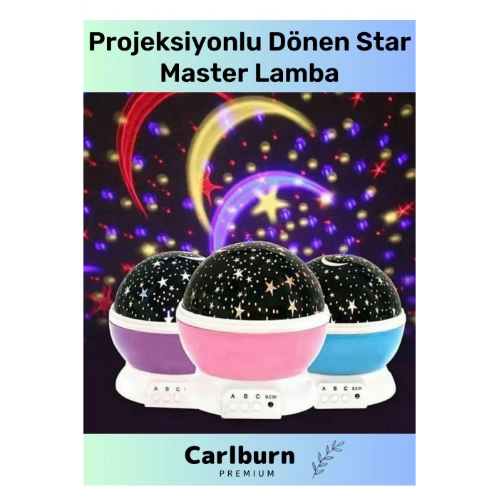 Özel Üretim 8 Modlu Rgb Çok Renkli Pilli Projeksiyonlu Dönen Çocuk Bebek Odası Lamba