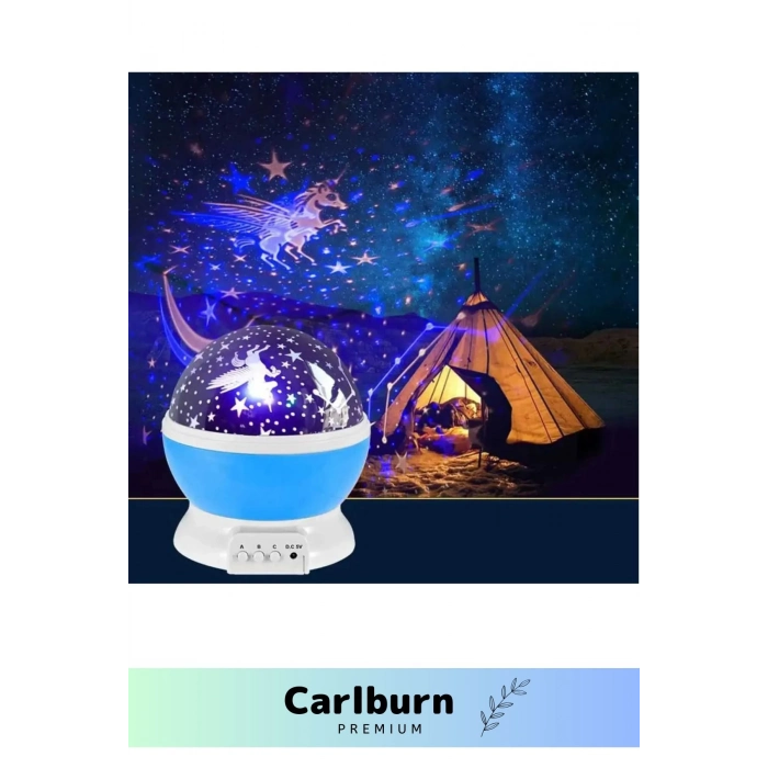 Özel Üretim 8 Modlu Rgb Çok Renkli Pilli Projeksiyonlu Dönen Çocuk Bebek Odası Lamba