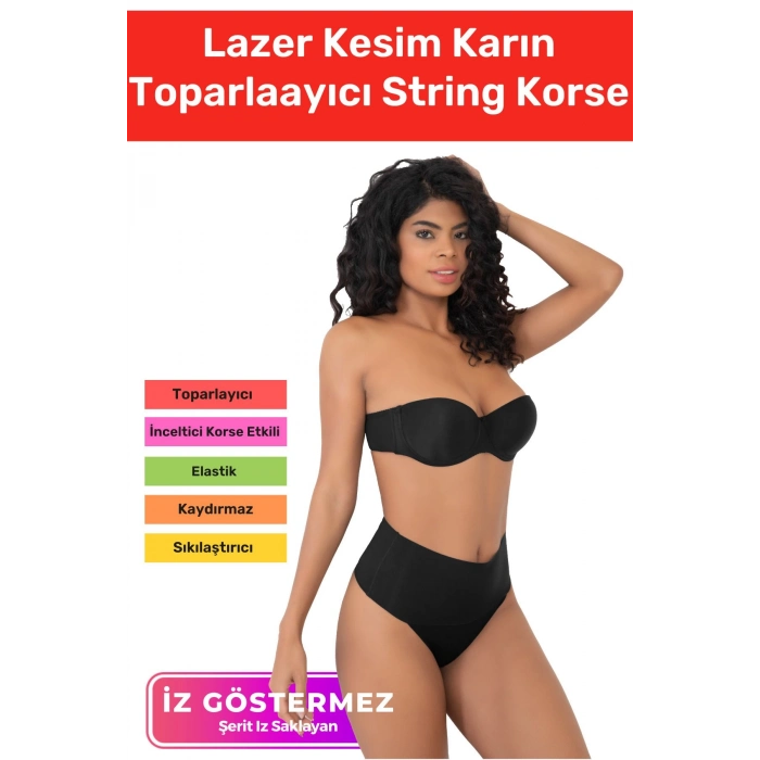 Özel Üretim İz Göstermeyen Kaymaz Sıkılaştırıcı Kadın Lazer Kesim Karın Toparlaayıcı String Korse