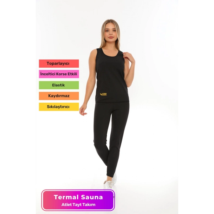Özel Üretim Zayıflama İncelme Yağ Yakma Terleme Sauna Termal Kısa Kollu Kadın Atlet Tayt Takım