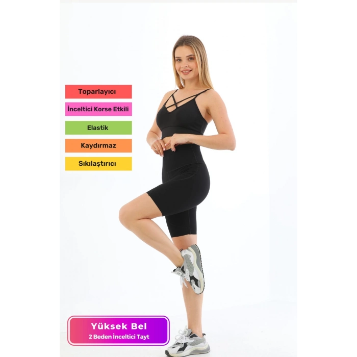 Özel Üretim Toparlayıcı Şekillendirici Sıkılaştırıcı Kaymaz Lazer Kesim Parçalı Biker Korseli Tayt