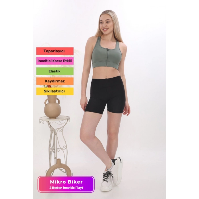 Özel Üretim İç Göstermeyen Toparlayıcı Sıkılaştırıcı Şekillendirici Kadın Spor Şık Micro Biker Tayt