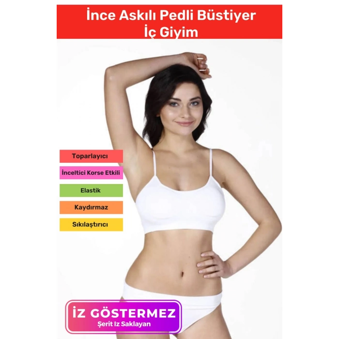 Yeni Sezon Esnek Askılı Pedli Rahat Konforlu Kadın Beyaz Ince Askılı Pedli Büstiyer İç Giyim