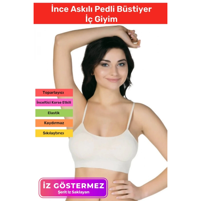 Yeni Sezon Esnek Askılı Pedli Rahat Konforlu Kadın Beyaz Ince Askılı Pedli Büstiyer İç Giyim