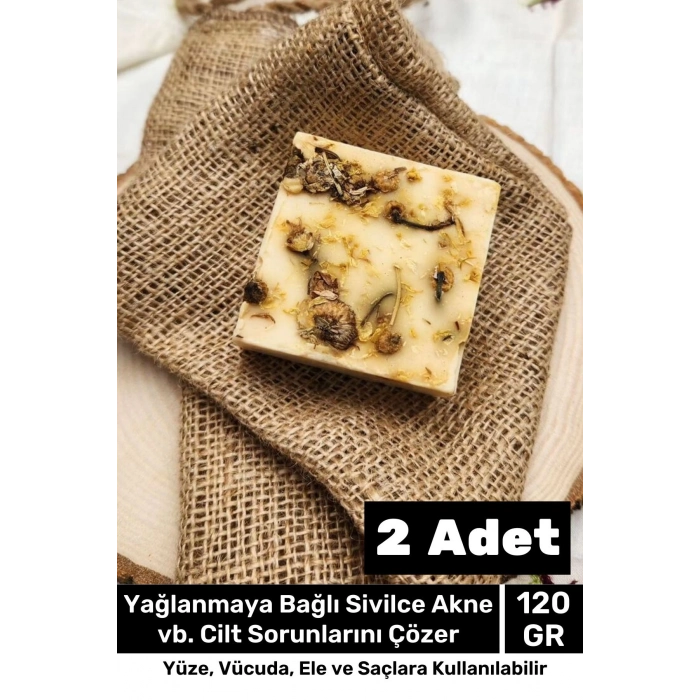 Lüks %100 Doğal Güzel Kokulu El Yüz Saç Vücut Cilt Orijinal Bitkisel Papatya Sabunu 120G - 2 Adet