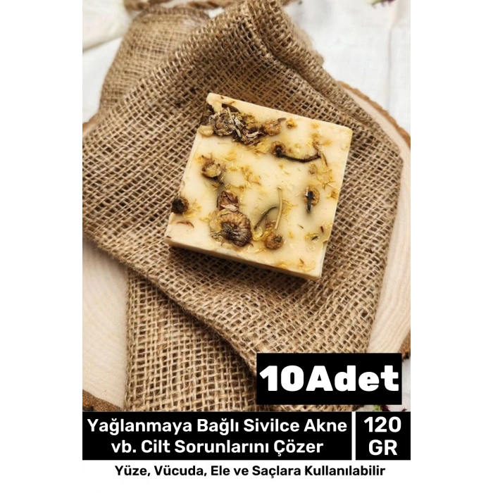 Lüks %100 Doğal Güzel Kokulu El Yüz Saç Vücut Cilt Orijinal Bitkisel Papatya Sabunu 120G - 10 Adet