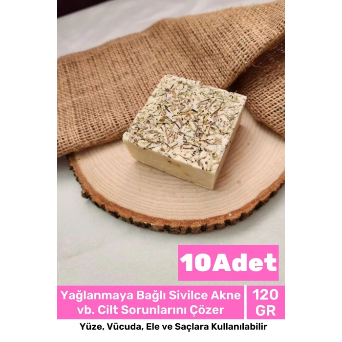 Lüks %100 Doğal Güzel Kokulu El Yüz Saç Vücut Cilt Orijinal Bitkisel Biberiye Sabunu 120G - 10 Adet