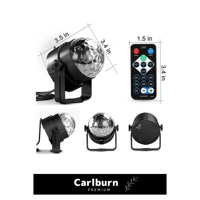 Premium Seri Monte Edilebilir Oynar Başlıklı Kumandalı 7 Farklı Renk Sese Duyarlı Rgb Disco Topu