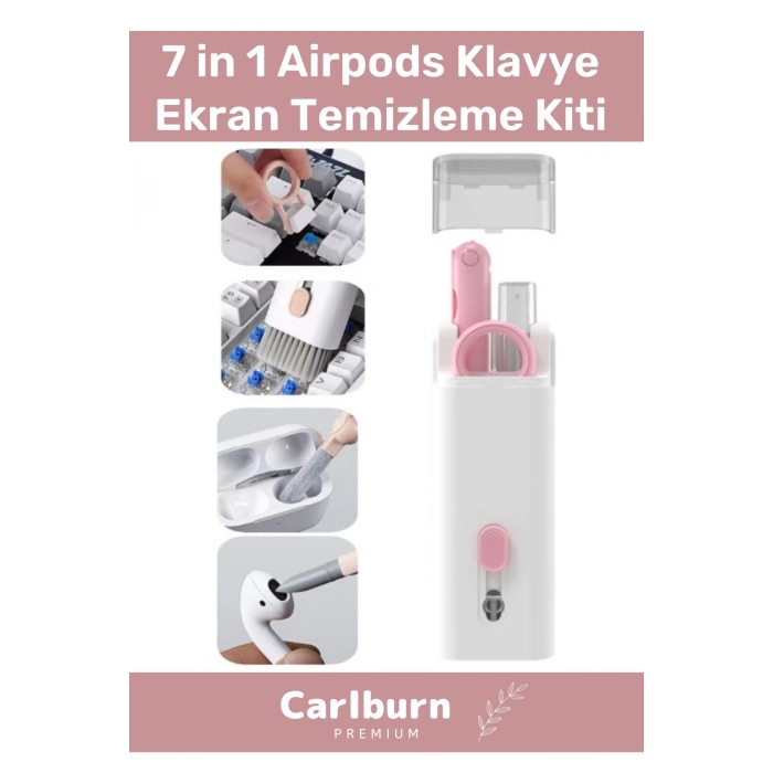 Premium Çok Fonksiyonlu Güçlü Silikon Uçlu 7 in 1 Airpods Klavye Ekran Temizleme Kiti