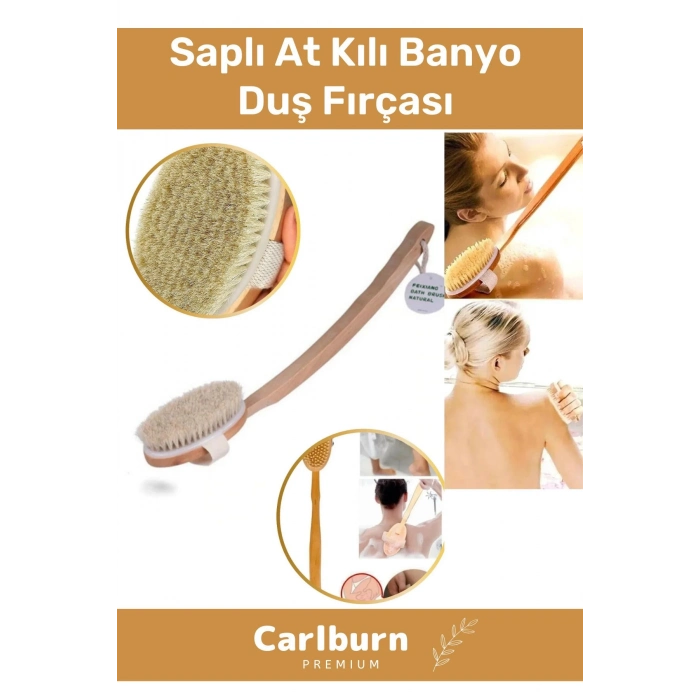 Lüks %100 Doğal Selülit Önleyici Yumuşak Vücut Masaj At Kılı Saplı Uzun Banyo Duş Fırçası