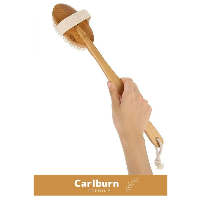 Lüks %100 Doğal Selülit Önleyici Yumuşak Vücut Masaj At Kılı Saplı Uzun Banyo Duş Fırçası