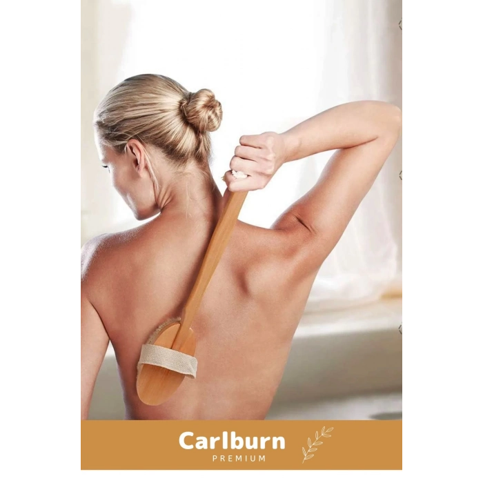 Lüks %100 Doğal Selülit Önleyici Yumuşak Vücut Masaj At Kılı Saplı Uzun Banyo Duş Fırçası