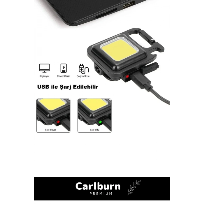 3 Mod Açacaklı Usb Şarjlı Taşınabilir Metal 1000 Lümen El Feneri Mıknatıslı Mini 30 LED Anahtarlık