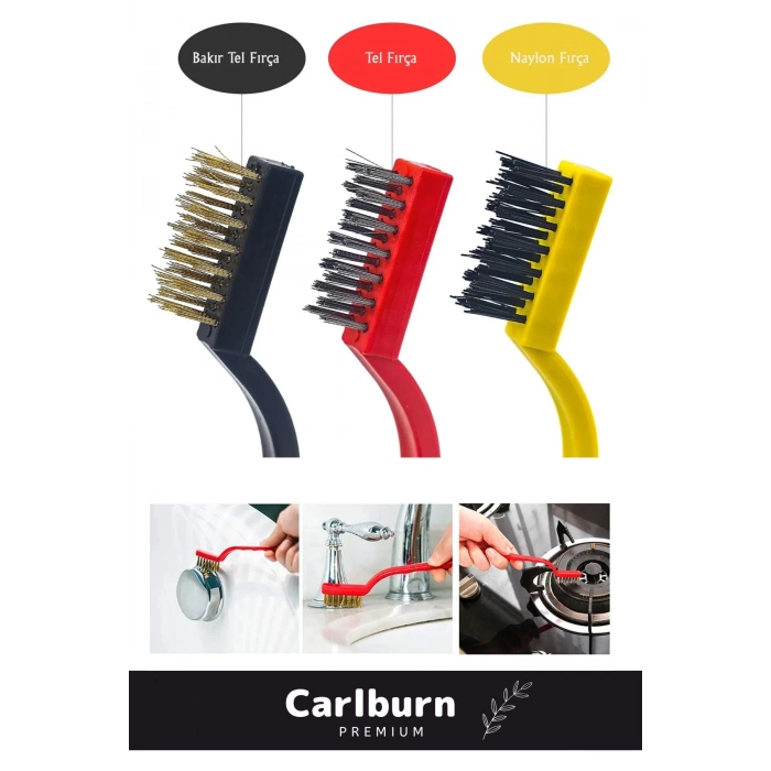 Sert Plastik Başlıklı 3 Parça Mutfak Ocak Fırın Davlumbaz Yağ Çıkarma Tel Fırça Detaylı Temizlik Set