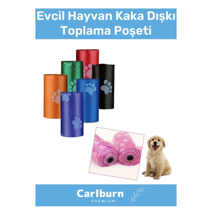 Çevre Dostu Evcil Hayvan Dışkı Toplama Pati Desenli Köpek Kaka Poşeti Torbası 4 Paket 60 Adet Rulo