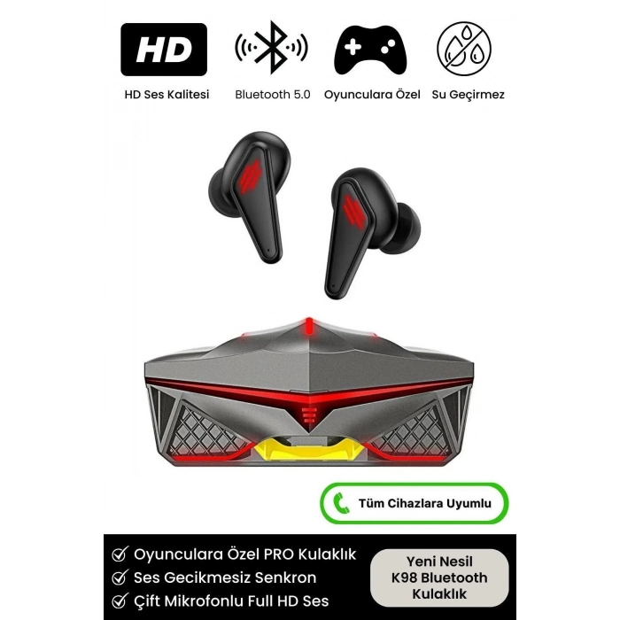 HD Ses Işıklı Metal Kasa Ios Android Uyumlu Mikrofonlu K98 Pro Oyuncu Bluetooth Kablosuz Kulaklık