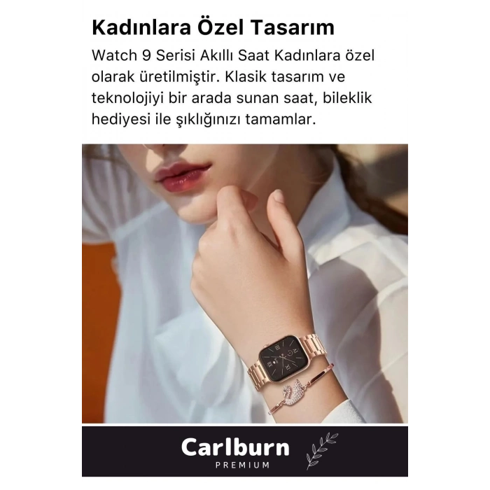Yeni Nesil 3 Kordonlu Wireless Şarjlı Spor Sağlık Sensörlü Watch 9 Series 41mm Kadın Akıllı Saat