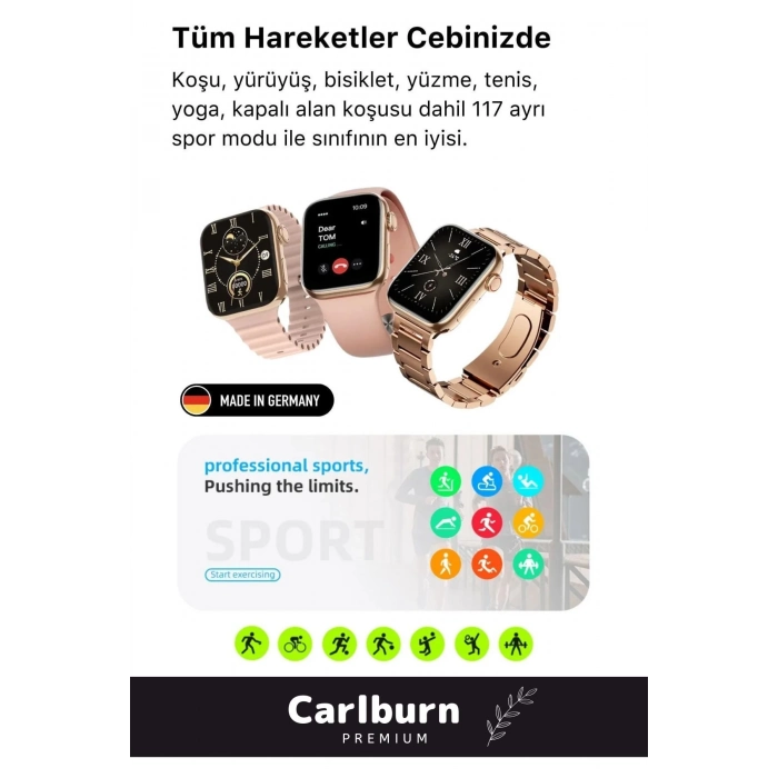 Yeni Nesil 3 Kordonlu Wireless Şarjlı Spor Sağlık Sensörlü Watch 9 Series 41mm Kadın Akıllı Saat