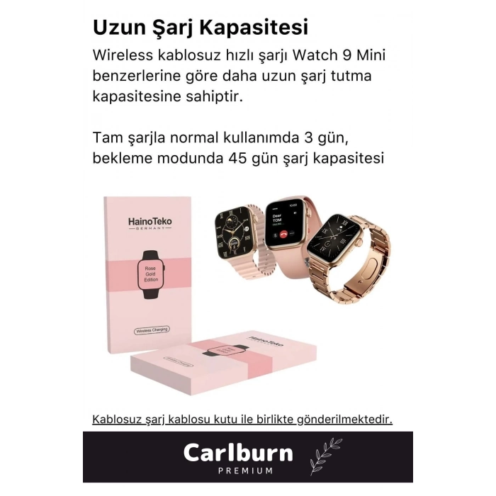 Yeni Nesil 3 Kordonlu Wireless Şarjlı Spor Sağlık Sensörlü Watch 9 Series 41mm Kadın Akıllı Saat