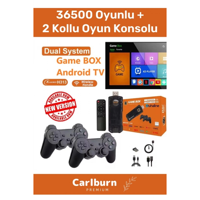 36500 Oyunlu Atari 5G 8k HDR Ultra HD Çözünürlük 64 GB Tv Game Box Android Tv 2 Kollu Oyun Konsolu