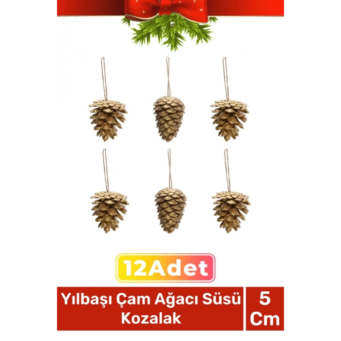 Özel Üretim Lüks Noel Parti Dekoratif Yeni Yıl Kış Yılbaşı Çam Ağacı Süsü Kozalak Altın 12li