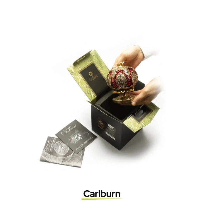 Özel Üretim Kutulu Antik Sarı Canlılık Pozitiflik Dekoratif  Ayet-el Kürsi Bereket Nar Boytu Biblo