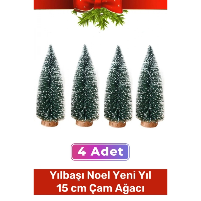 Mini Çam Masaüstü Minyatür Dekorasyon Küçük Süs Kar Yeni Yıl Noel Yapay Sedir Ağacı 15cm 4 Adet