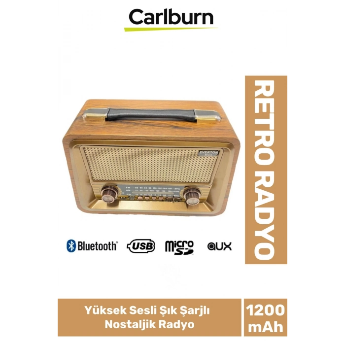 Yüksek Sesli Retro Şık Şarjlı Bluetooth Müzik Çalar Usb Sd Aux Fm Radyo Nostaljik Müzik Kutusu