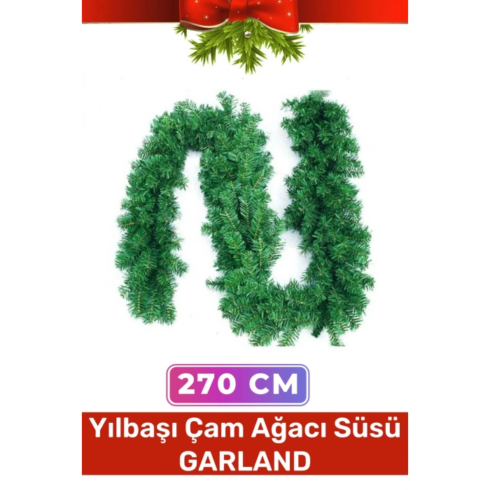 Premium Doğal Görünümlü Dekoratif Yeni Yıl Noel Yılbaşı Çam Ağacı Süsü Garland Büyük Boy 270 Cm