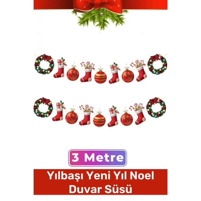 Özel Üretim Tek Taraflı Baskı Yeni Yıl Noel Yılbaşı Dekoratif Kağıt Banner Çelenk Duvar Süsü 3 Metre