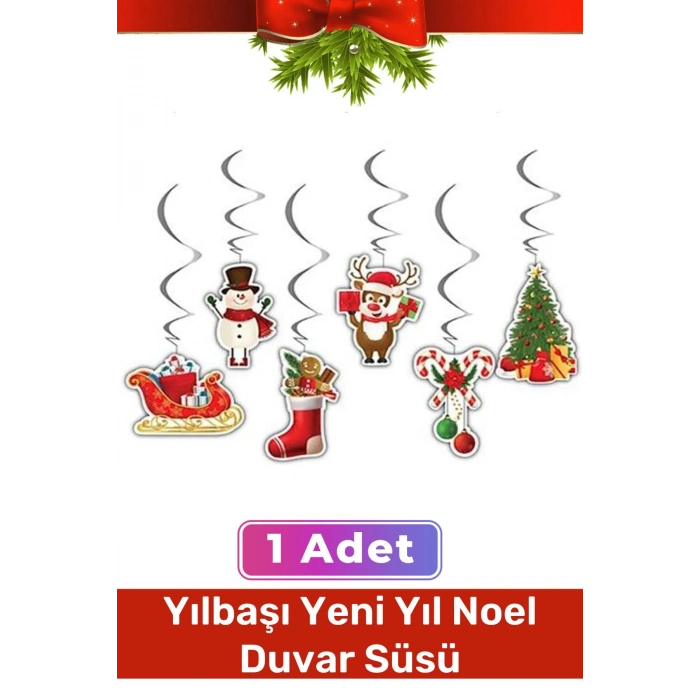 Özel Üretim Noel Yeni Yıl Yılbaşı Temalı Çift Taraflı Sarkıt Tavan Süs 6lı Kağıt Süs