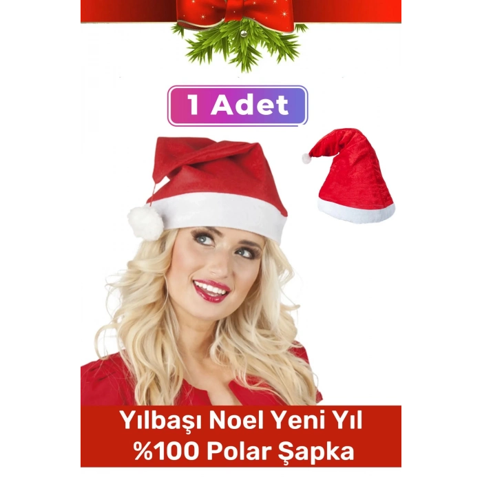 Özel Üretim Yıkanabilir Ucu Ponponlu Çocuk Yetişkin Yılbaşı Noel Baba %100 Polar Şapka 1 Adet