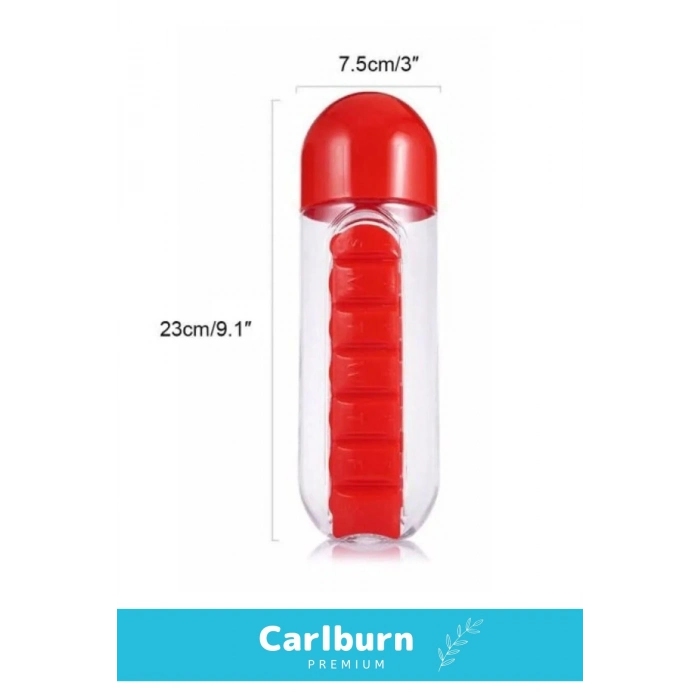 Özel Üretim Hap Bölmeli İlaç Kutusu %100 BPA İçermez Pillbox Su Matarası 600 Ml Suluk