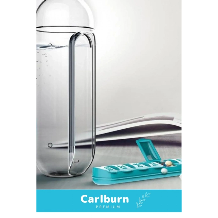 Özel Üretim Hap Bölmeli İlaç Kutusu %100 BPA İçermez Pillbox Su Matarası 600 Ml Suluk