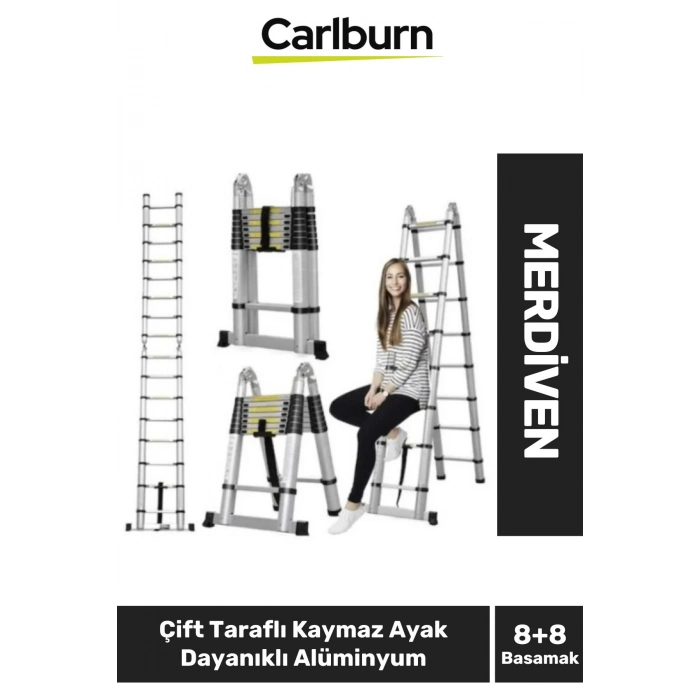 Çift Taraflı Kaymaz Ayak Dayanıklı Alüminyum Açık Hali 3.8 Metre Çok Fonksiyonlu Teleskopik Merdiven