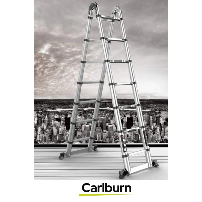 Çift Taraflı Kaymaz Ayak Dayanıklı Alüminyum Açık Hali 3.8 Metre Çok Fonksiyonlu Teleskopik Merdiven