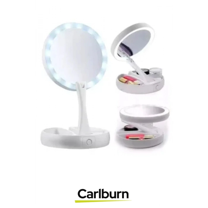Katlanabilir 3 Modlu Ayarlanabilir Masaüstü Mini Cep Boyu Açılı Piili Led Işıklı Beyaz Makyaj Ayna