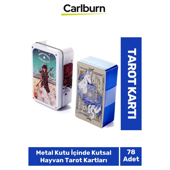 Beyaz Numen Tarot Teneke Metal Kutu İçinde Kutsal Hayvan PDF Kılavuzu Kitap Divination Kader 78 Adet