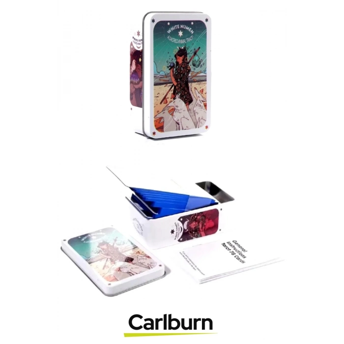 Beyaz Numen Tarot Teneke Metal Kutu İçinde Kutsal Hayvan PDF Kılavuzu Kitap Divination Kader 78 Adet